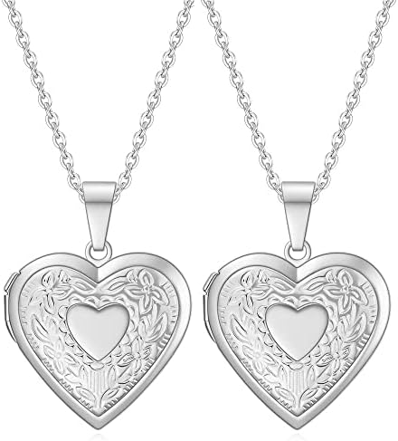 Liitata 2 Pcs Love Heart Locket Necklace That Holds Pictures Flower Lockets Necklaces Stainless Steel Photo Memory Necklace Chain for Women Girls Birthday Gift Souvenir - Silver