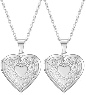 Liitata 2 Pcs Love Heart Locket Necklace That Holds Pictures Flower Lockets Necklaces Stainless Steel Photo Memory Necklace Chain for Women Girls Birthday Gift Souvenir - Silver