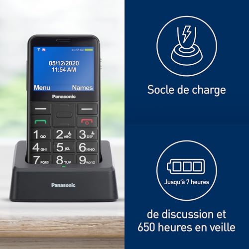 Panasonic KX-TU155EXBN Téléphone Mobile pour Personnes Âgées, Appel Prioritaire, Téléphone à Grosses Touches, Compatible avec les Appareils Auditifs, Bluetooth, Radio FM, Appareil Photo, Noir