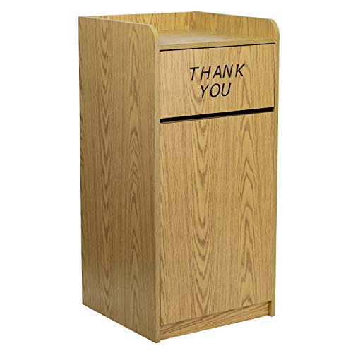 Flash Furniture Sony Laminate Wood Tray-Top Commercial Grade Trash Receptacle In Oak #TOP1