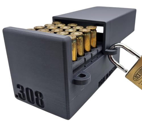 .308 Lockable Ammo Box Ammunition Dispenser Case Lock 40 Round Rifle Storage Cartridge Speed Loader Grey