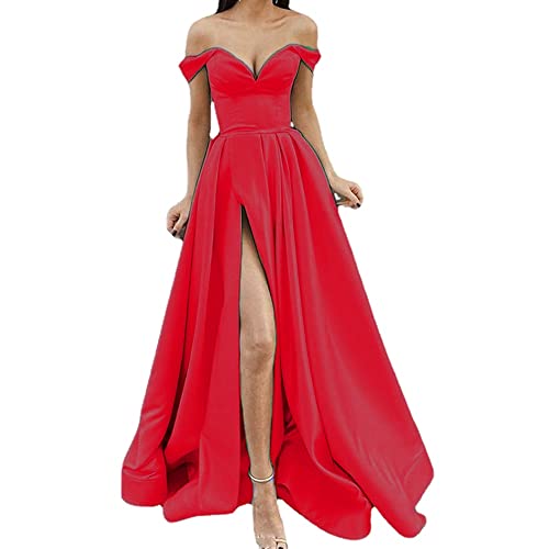 Vagbalena Damas Fuera del Hombro Vestidos de Dama de Honor Sirena Vestidos de Fiesta Formales Fuera del Hombro Corte Largo Vestidos de Noche Formales (Rojo,M) Cover
