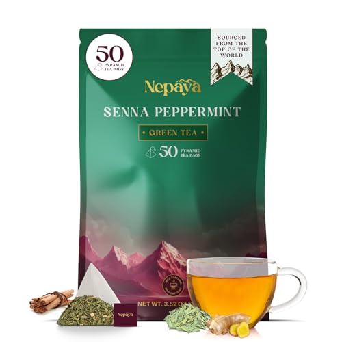 Senna Peppermint Detox Green Tea Bags, 50 Individually Wrapped Pyramid