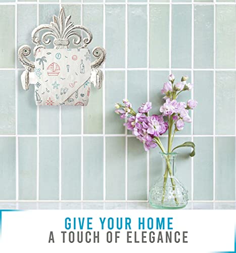 Fleur De Lis Cast Iron Toilet Paper Roll Holder - Cast Iron Wall Mounted Toilet Tissue Holder - European Vintage Design - 6.75" X 6.25" X 4.25” - With Screws And Anchors By Comfify (Antique White) #TOP1
