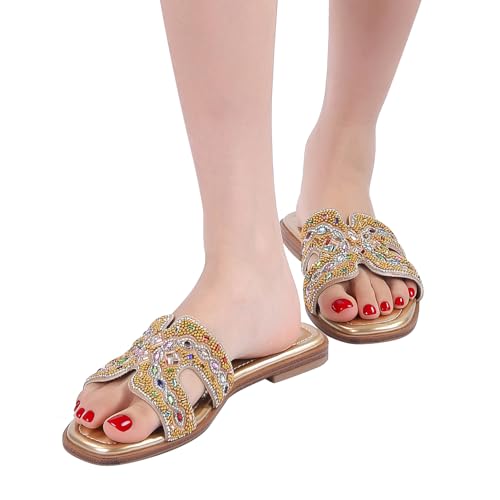 Image of H Flat Sandals for Women Dressy Lightweight Comfortable Slide Sandal Fashion Summer Trendy Casual Slip-On Shoes