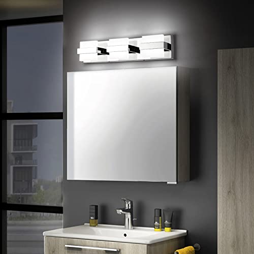 Image of SOLFART Modern LED Vanity Lights Chrome, Dimmable Bathroom Light Fixtures Over Mirror, 24W 1920 Lumens Minimalist High-End Wall Lights for Bathroom