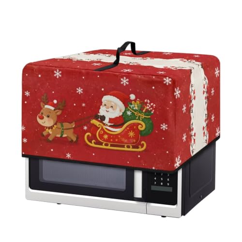 Image of Microwave Cover for Christmas Holiday Decor, Dustproof Small Electrical Appliance Protector Kitchen Decor, L, 20.9 x 15.7 x 12.4 Inches, Santa Claus Reindeer Red Print