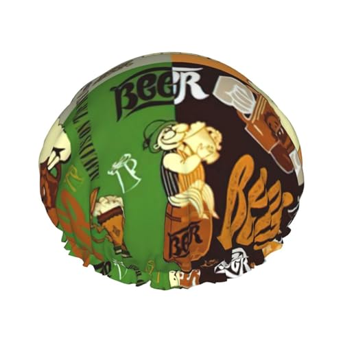 Gorro de ducha con estampado de cerveza, gorro de pelo reutilizable con forro y banda elástica con dobladillo elástico