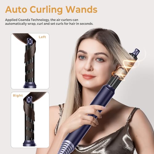UKLISS 5 in 1 Hair Air Styler Dryer with Air Curlers Auto Curling Wands Multi-use Hair Blow Dryer for Women Set, with Hair Styling Tools Hair Styler Hair Curlers Hair Straightening Brush, Blue/Sliver - Image 3