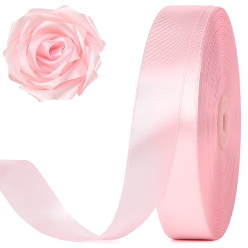 Jutieuo 100 Yards 1 Inch Baby Pink Satin Ribbon Solid Fabric Ribbon Roll for Flower Bouquet Gift Wrapping Roses Making Handmade Crafts