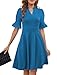 Fit and Flare Dresses for Womens 2026 Blue Summer Short Sleeve V Neck Semi Formal Swing Aline Sunday Church Cocktail Teacher Business Casual Work Ladies Fashion Trendy Dress with Pockets M