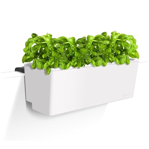Glowpear Self Watering Railing Planter Box - 23.6', White - UV Stable, Scalable Plant Pot with Water Gauge, Indoor Outdoor for Vegetables, Flowers, Herbs, and Succulents