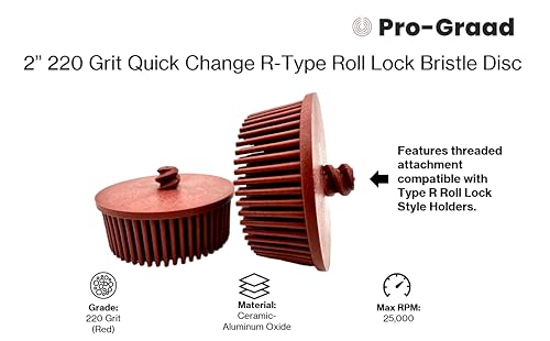 Image of 2 inch 220 Grit Red R-Type Bristle Disc 10 Pack, Ceramic-Aluminum Oxide, Fine Cleaning, Blending, Light Deburring & Pre-Polishing Metal /Wood /Plastic, Quick Change Roll Lock
