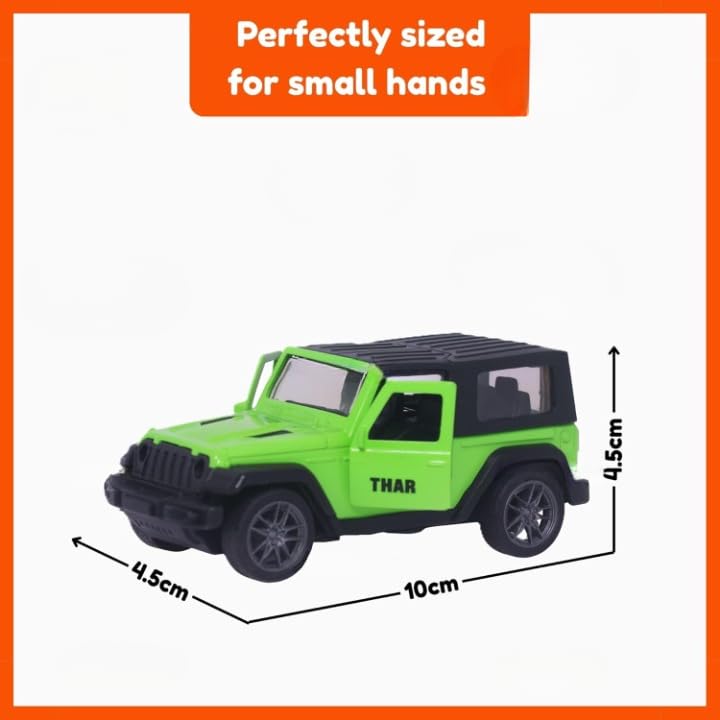 Image of Thar Diecast Matel Toy Car For Kids 1:32 Scale with Pull Back Action | Openable Doors Mini Jeep SUV Model Vehicle with Lights & Sound | Collectible Toy Car Gift for Kids Boys Girls 3+ Die Cast (Green)