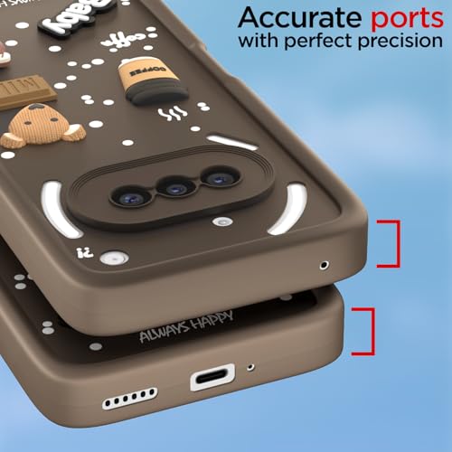 Image of Pikkme Back Cover for Nothing Phone 3a 5G | Cute Fun Cartoon 3D Bear Silicone Full Body Protection Bumper Case (Brown)