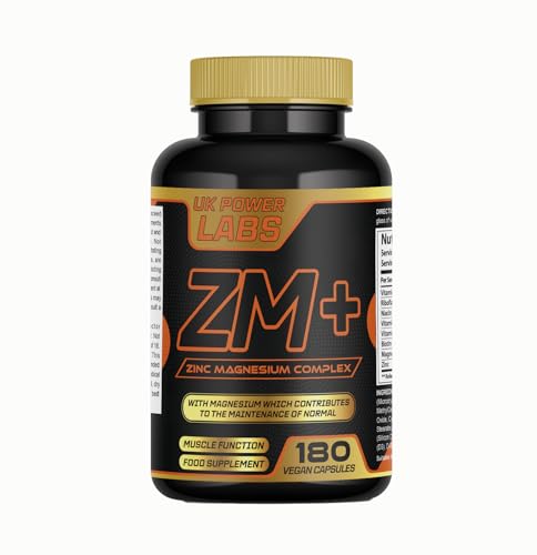 ZM+ Función muscular – Lleno de magnesio y zinc haciendo el complejo perfecto de función muscular – UK Power Labs – 180 cápsulas cuidadosamente elaboradas – Suministro para 3 meses
