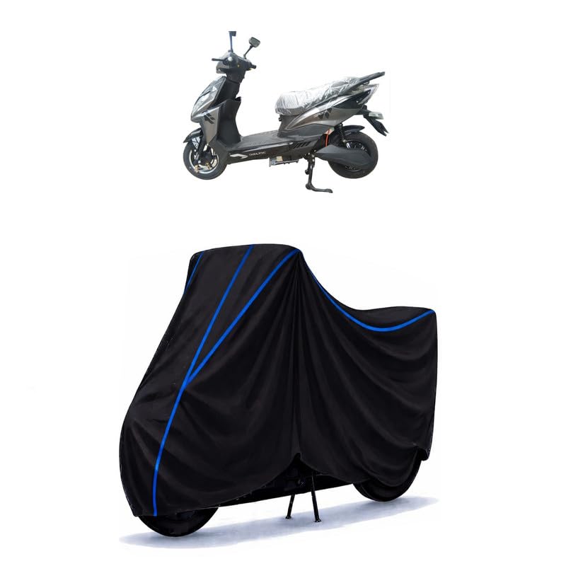 Image of Scooty Cover Water Resistant for Deltic M Plus | Universal Scooter & Bike Cover | Heavy Duty UV Dust, Rain & Scratch Protection | Elastic Fit All Weather Indoor Outdoor | Black with Blue Piping