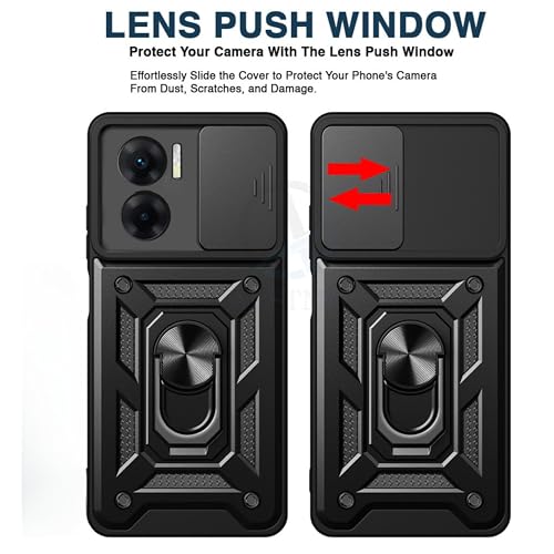 Image of SPAZY CASE Poco X7 Pro 5G Back Case | Heavy Duty Hybrid Case with 360 Degree Rotating Finger Ring Holder + Slider Shutter Camera Protection Cover for Poco X7 Pro 5G 5G - Black