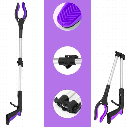2 Pack 32 inch FDA Registered GrabRunner Heavy Duty(up to 10 lbs) Reacher Grabber Tool with Strong Magnetic (New Purple) - Image 6