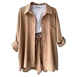 Women's 2 Piece, Button Down Shirts, Oversized Shirt Shorts, Vacation Clothes Outfit, Beach Outfit Set Shopping Outfit Women Outdoor Two Piece Home Casual Outfit Summer Two Piece Women’s Casual Set Bu