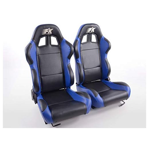 Juego de asientos deportivos para coche Boston de FK-Automotive, de piel sintética, color negro y azul