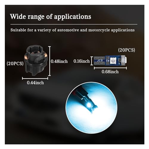 Dickno 20 Stück T5 LED-Leuchten für Auto-Armaturenbrett, hohes Licht 3030–3SMD-Ersatz mit Drehverschluss-Buchse, LED-Lampe für Messgerät, Clusteranzeige, Armaturenbrett, Instrumentententafel-Leuchten