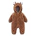 Bebé Mamelucos con Capucha Vellón para Niños Niñas, Invierno Mono Cálido Manga Larga Peleles Traje de Nieve Orejas de Oso Onesies Regalo 0-3 meses Marrón