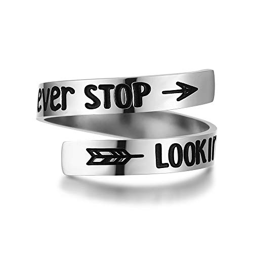 ZRAY Silver Keep Going Ring Inspirational Jewelry Stainless Steel Engraving Size Adjustable Personality Encouragement Gift for Women Teens Girls
