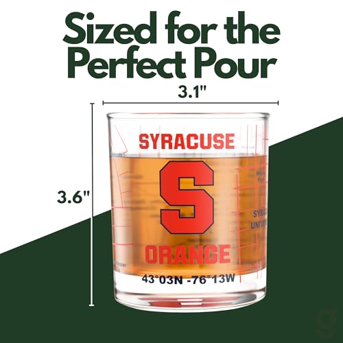 Image of Greenline Goods University of Syracuse Orange Whiskey Glasses Set of 2, 10 oz Rocks Glasses with Full-Color Logo & Campus Map - Officially Licensed Bourbon Glass Gift for Alumni & Fans