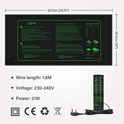 LERWAY Seedling Heating Mat Plant Warming Mat Waterproof Greenhouse Heating Pad 21W for Propagation Germination Tray Hydroponic Terrarium Reptile Amphibian Heat Mat 25.4cm*50.8cm (25.4 * 50.8cm)