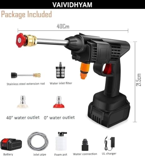Image of Car Washer High Pressure Gun (Double Battery) Cordless Portable Wireless Pressure Washer Gun High Pressure Water Gun for Car,Bike Washing Cleaning| Adjustable Nozzle and 5M Hose Pipe MY55