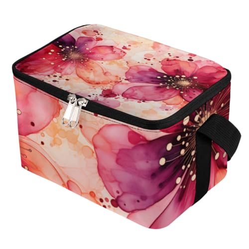 GzLeyigou Lunch Bags for Women Men 9 Cans,Abstract Flowers Hot & Cold Food Delivery Bag Insulated Grocery Bag Insulated Lunch Box Red Floral Cooler Bag for Office Work Picnic Beach