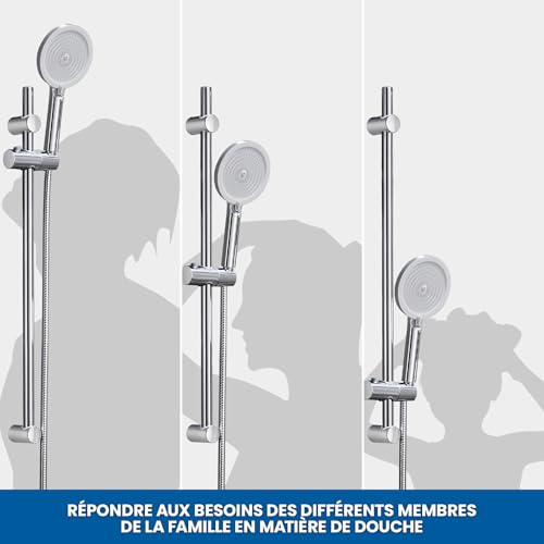 Barre de douche 70cm inox + douchette 4 jets Auralum