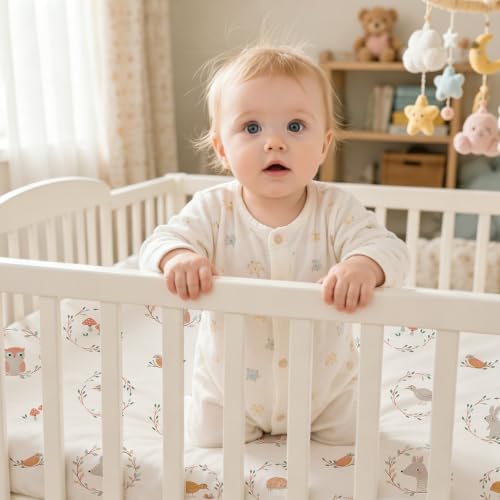 Image of Little Grape Land 3PK Baby Crib Sheets for Girls, Enchanted Animal Friends | Baby Toddler Sheets Fitted for Boys Girls,Fits Standard 28''x52'' Crib, Soft Breathable and Machine Washable