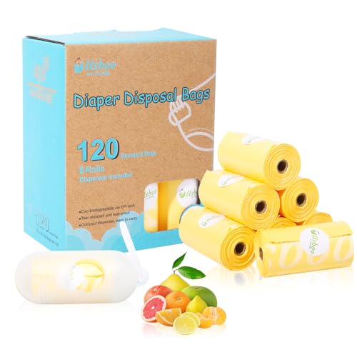 Image of USBOO Diaper Disposal Bags - 8 Refill Rolls/120 Pack Baby Poop Bag with Dispenser | Tropical Fruit Scented | Leak Proof & Trash Bags for Diapers