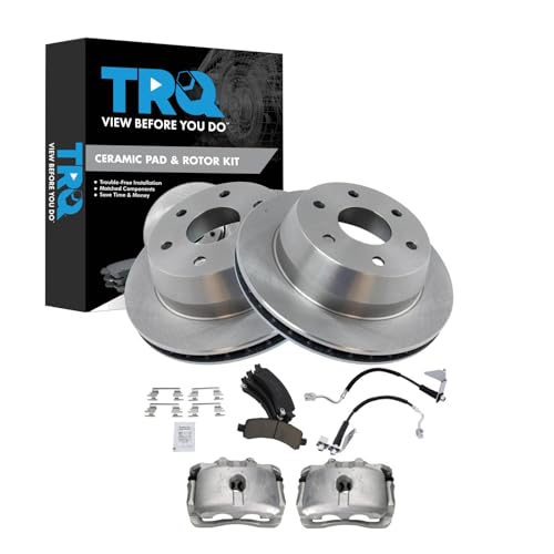 Image of TRQ Rear Brake Pad & Rotor Kit Ceramic Compatible with 2008-2014 Chevrolet Express 1500 2008-2013 GMC Savana 1500