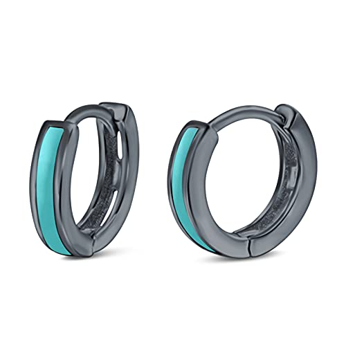 Blue Apple Co. 11mmx12mm Hoop Huggie Earrings Black Tone Simulated Turquoise 925 Sterling Silver Choose Color