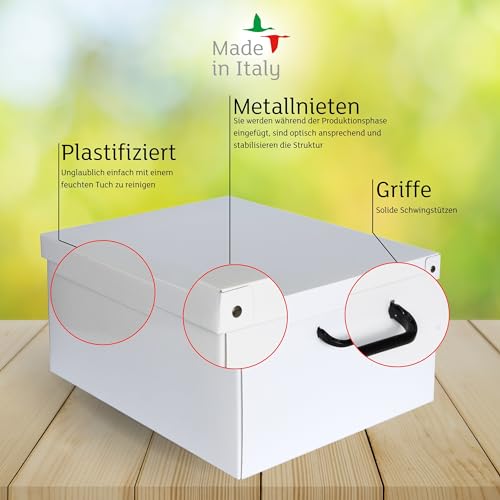 Lavatelli Set of 6 Cardboard Wardrobe Boxes for Clothes and Linen for Changing Seasons and Children’s Bedrooms Gift Box Organizer Storage Large White 40 x 50 x 25 cm, Weiss