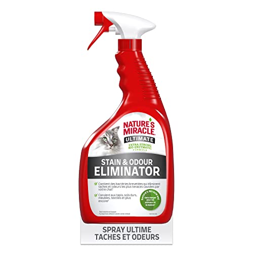 Nature’s Miracle Stain & Odour Eliminator - Spray Ultime pour taches & odeurs organiques tenaces de chat - urine, excréments & autres – Action...