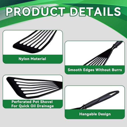 Fish Spatula, Nylon Slotted Silicone Spatula Fish Slice Big Burger Flipper Egg Spatula Turner Non Stick Flexible Large Silicone Spatula for Non-Stick Pans Cooking Flipping Pressing Fish Eggs Pancakes - Image 4