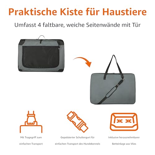 Amazon Basics Tragbarer, faltbarer Reisezwinger mit weichen Seiten und 4 Türen, Größe L, für Katzen, Hunde, Hasen und andere Kleintiere, Grau, L 91 x B 61 x H 61 cm