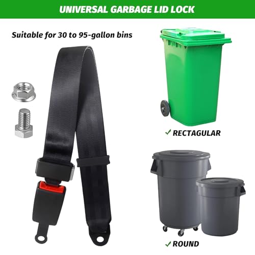 Image of KIBBEH 1 Pack Semi-Automatic Trash Can Lock for Animals, Universal Garbage Bin Lid Locking Strap, Raccoon-Proof Trash Can Lid Securer, Easy One-Hand Release