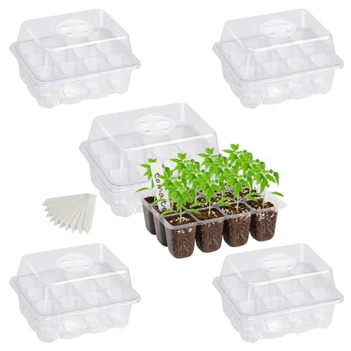 Bonviee 5-Pack Seed Starter Trays for Indoor Germination &ndash; Humidity Dome to Regulate Temperature...