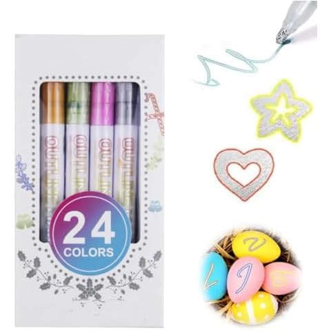 AOEMSMEISN Marker Pen for Highlight, Double Line Self Outline Marker Pen Set Glitter Gel Sparkle Markers, Metallic Paint Markers for Writing, Scrapbooking, Coloring and, Greeting Cards (White 24pcs) Cover