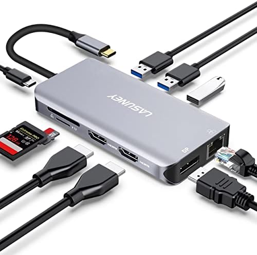 Lasuney Triple Display USB Type C HUB with to 2 HDMI, Displayport, PD3.0, Ethernet, 3 USB Ports, SD/TF, Multiport Adapter Docking Station Dongle for MacBook Air Pro and More