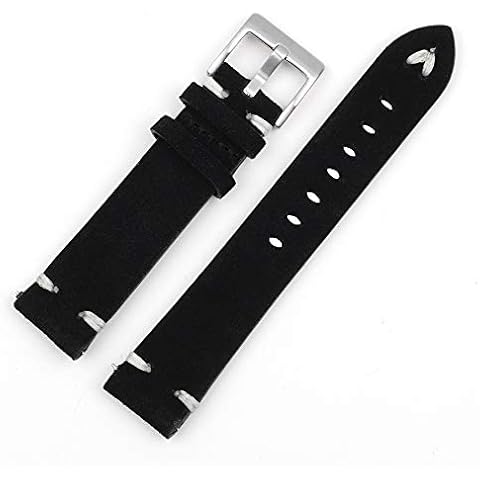 Onthelevel Suede Watch Band - Quick Release Vintage Hand-Stitched Leather Watch Strap 18mm 20mm 22mm 24mm 18mm black Cover
