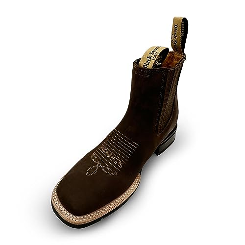 Men’s Leather Short Ankle Square Toe Boot Rubber Sole4