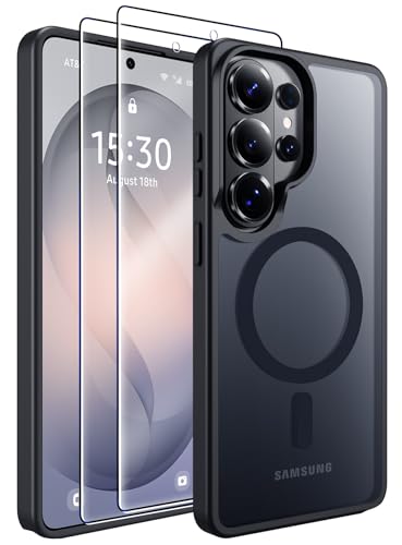 MOZOTER for Samsung Galaxy S26 Ultra Case with Magnetic,[Compatible with MagSafe][12Ft Military Dropproof][2*Screen Protector] Translucent Anti-Slip Back Slim Shockproof Case for S26 Ultra-Black