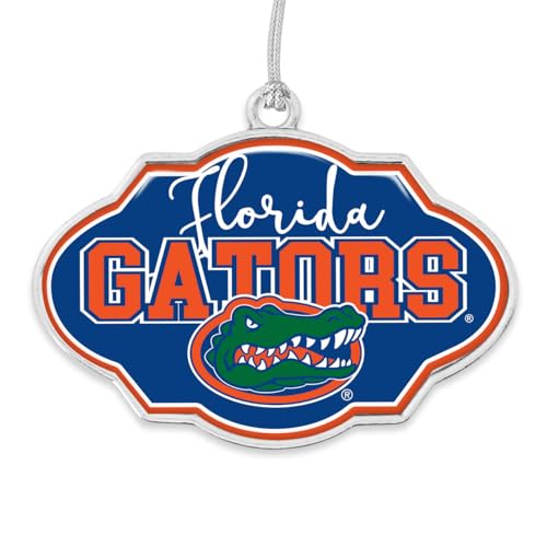 Florida Gators Frame Design Christmas Ornament with Team Logo Silver Metal Gift Tree Decoration UF
