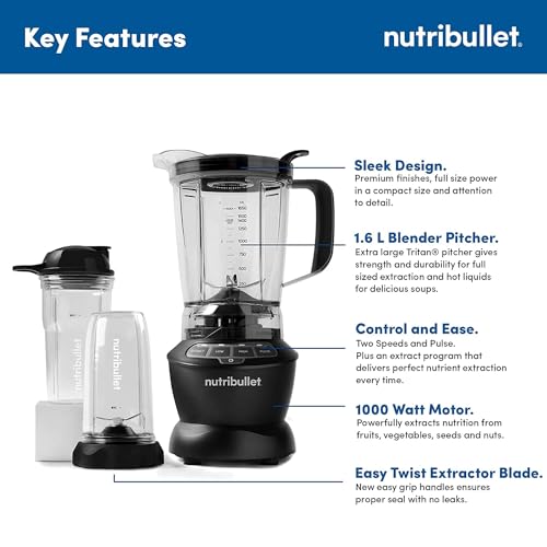 Nutribullet-Plastic-Combo-Blender-Powerful-1000-Watts-Motor-MixerGrinderSmoothie-Maker-Blender-for-Dry-Grinding-Wet-Blending-2-Unbreakable-Jars-16L-Extra-Large-Pitcher-Tamper-Black